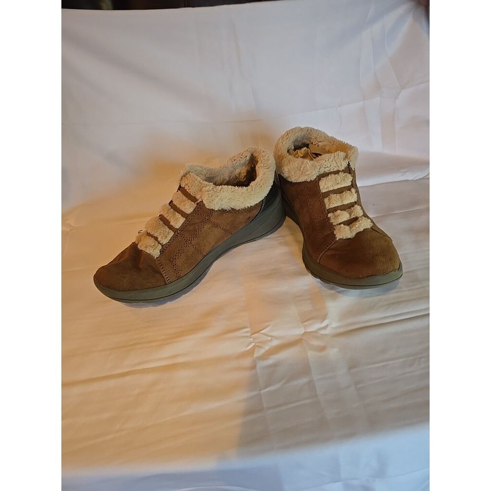 Womens B Zees Brown Faux Fur Trim Slip On Lightweight Boots 7M "Golden" Preowned